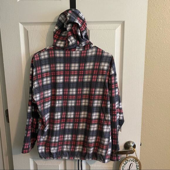 Plaid Drawstring Waist Pullover Hoodie Top Women's Approx Size Medium - Picture 2 of 8